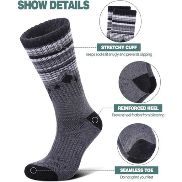 Merino Wool Hiking Socks for Women Men Thermal Winter Warm Thick Cushion - Picture 5 of 6